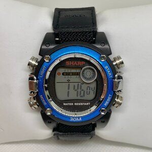 Kids Sharp digital watch 30MWR blue black tone quartz 38mm up to 6” running